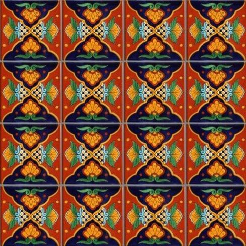 6 × 6 4 قطع بلاط تالافيرا المكسيكي - تركيب بالغراء - بلاط زخرفي - تيراكوتا، أزرق، أصفر - 1 قدم مربع in Kuwait