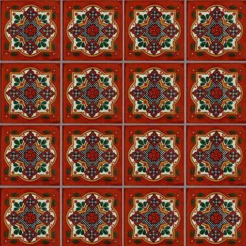 6 × 6 4 قطع بلاط تالافيرا المكسيكي، نمط الأزهار، أحمر، مادة طينية، تركيب غراء للأسفل، تغطية 1 قدم مربع in Kuwait