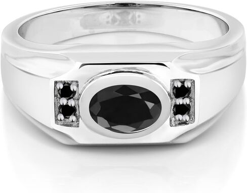 Gem Stone King Men's 925 Sterling Silver Black Sapphire and Black Diamond Ring (1.79 Cttw, Gemstone September Birthstone, Oval 8X6MM,) in Saudi Arabia