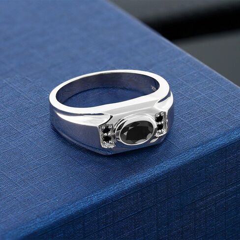 Gem Stone King Men's 925 Sterling Silver Black Sapphire and Black Diamond Ring (1.79 Cttw, Gemstone September Birthstone, Oval 8X6MM,) in Saudi Arabia