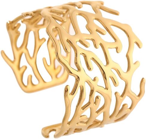 YWMAN Chunky Gold-Plated Cuff Bracelet for Women, Ocean Coral Reef Bangle Bracelet, Summer Beach Accessory in Saudi Arabia