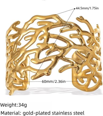 YWMAN Chunky Gold-Plated Cuff Bracelet for Women, Ocean Coral Reef Bangle Bracelet, Summer Beach Accessory in Saudi Arabia