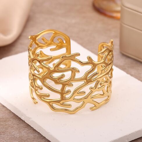 YWMAN Chunky Gold-Plated Cuff Bracelet for Women, Ocean Coral Reef Bangle Bracelet, Summer Beach Accessory in Saudi Arabia