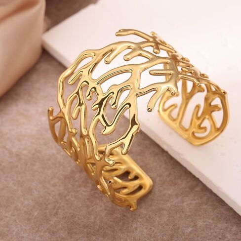 YWMAN Chunky Gold-Plated Cuff Bracelet for Women, Ocean Coral Reef Bangle Bracelet, Summer Beach Accessory in Saudi Arabia