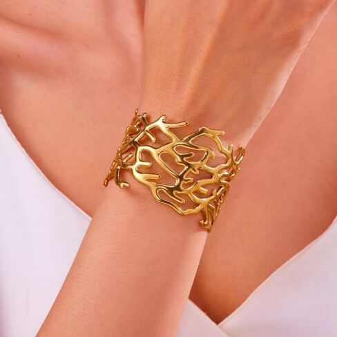 YWMAN Chunky Gold-Plated Cuff Bracelet for Women, Ocean Coral Reef Bangle Bracelet, Summer Beach Accessory in Saudi Arabia