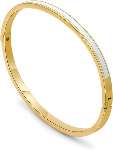 سوار نسائي من الفولاذ المقاوم للصدأ مطلي بالذهب عيار 18 قيراط | هدية رائعة للنساء من مجوهرات الزركونيا المكعبة، تصميم بسيط ومتين للارتداء اليومي in Kuwait