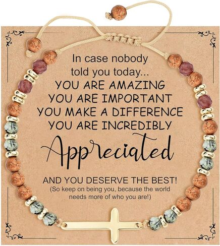 Christian Cross Beaded Bracelet for Women -Inspirational Healing Natural Stone Bracelets,Thinking of You Get Well Soon Encouragement Gifts for Friend Sister in Saudi Arabia