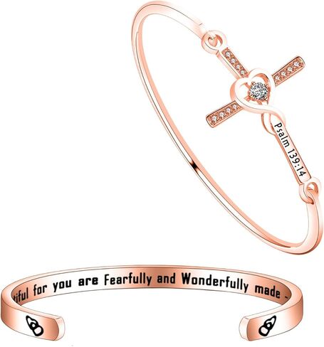 LQRI Christian Jewelry Psalms 139:14 You Are Fearfully Wonderfully Made Cuff Bangle Set Religious Jewelry Bible Verse Gift in Saudi Arabia