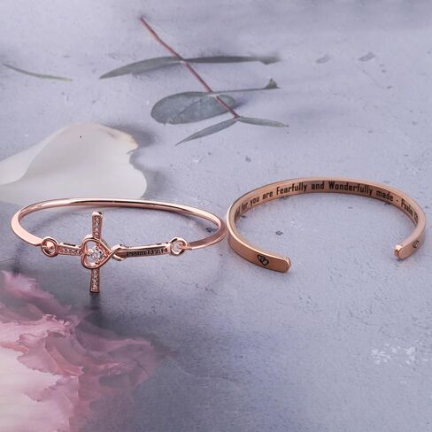LQRI Christian Jewelry Psalms 139:14 You Are Fearfully Wonderfully Made Cuff Bangle Set Religious Jewelry Bible Verse Gift in Saudi Arabia
