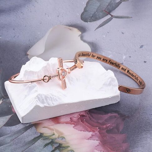 LQRI Christian Jewelry Psalms 139:14 You Are Fearfully Wonderfully Made Cuff Bangle Set Religious Jewelry Bible Verse Gift in Saudi Arabia