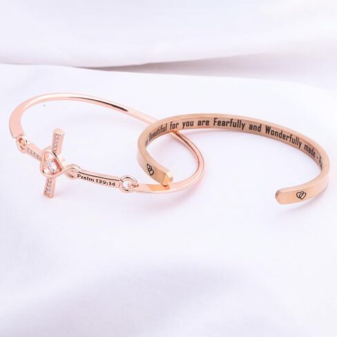 LQRI Christian Jewelry Psalms 139:14 You Are Fearfully Wonderfully Made Cuff Bangle Set Religious Jewelry Bible Verse Gift in Saudi Arabia