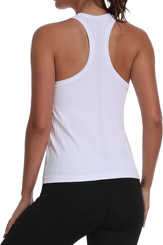 Moefanso Womens Seamless Racerback Tank Top Workout Shirts Sleeveless Crewneck for Gym Running Athletic Top in Saudi Arabia