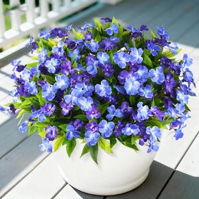 Artificial Impatiens Flowers for Outdoors, 6 Bundles Silk Fake Flowers for Spring Summer Decoration, UV Resistant Faux Plants Plastic Bouquet for Home Planter Porch Patio Yard Decor(Double Blue) in Kuwait