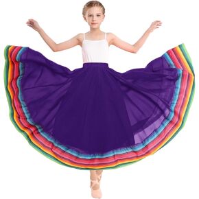 Girls Chiffon Swing Long Skirt for Lyrical Belly Folkloric Mexican Dance & Flamenco Dance Skirt in Saudi Arabia