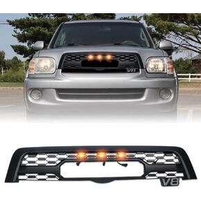 شبكة أمامية لعام 2005 2006 2007 سيكويا ليميتد سبورت فائدة 4 أبواب وSR5 أداة رياضية 4 أبواب، المصد العلوي الأمامي طراز TRD استبدال الشواية مع 3 ملحقات مصابيح LED، أسود غير لامع in Kuwait