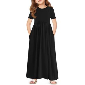 Haloumoning Girls Maxi Dress Short Sleeve Casual Holiday Summer Dress with Pockets for 5-14 Years in Saudi Arabia