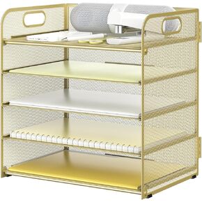 Sinboun Letter Tray Paper Organizer 5-Tier Desk Organizer File Organizer حامل ورق مع مقبض، سطح المكتب المعدني، رف المستندات، صينية مكتب الفصل الدراسي - ذهبي in Kuwait