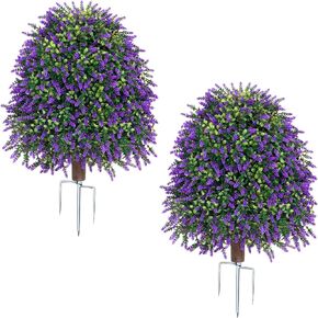 2Pcs 25''Outdoor Artificial Lavender Plants uv Resistant Fake Boxwood Topiary Ball for Porch Front Planter Garden Patio Yard Decorations in Saudi Arabia