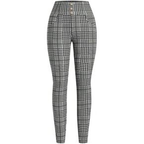 Women's Work Pants Checkered Business Casual Stretch Slim Fit Elastic Waist with Tummy Control Fall Office Dress Pants in Saudi Arabia