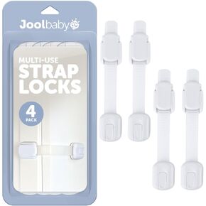 Jool Baby Child Safety Strap Locks (4 Pack) Baby Proof Cabinets, Drawers, Fridge, Toilet & Trash Cans – 3M Adhesive Childproof Locks in Kuwait
