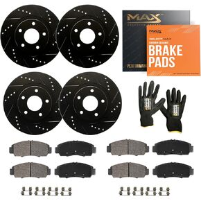 Max Advanced Brakes Front & Rear Brake Kit Compatible With 2006-2010 2011 2012 Mitsubishi Eclipse 3.8L Galant 3.8L Replacement Drilled Slotted Black Coated Disc Brake Rotors and Ceramic Brake Pads in Kuwait