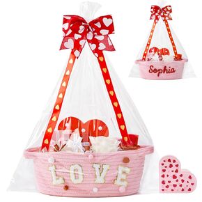 سلال عيد الميلاد من InfiBay للهدايا الفارغة، سلة هدايا عيد الميلاد، سلة خضراء من الحبال المنسوجة بمقبض، شريط، ديكور صف، حبل قطني يحمل اسم شخصي، زينة سلال تخزين هدايا عيد الميلاد in Kuwait