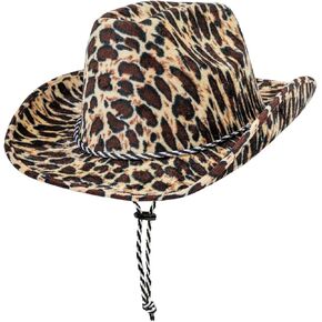 ليوبارد طباعة قبعة رعاة البقر واسعة حافة قبعات راعية البقر الغربية مع حبل قابل للتعديل قبعة رعاة البقر للرجال والنساء in Kuwait