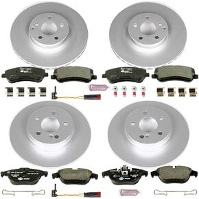 طقم فرامل Power Stop ESK6604 Euro-Stop و1 أسلاك مستشعر أمامية وخلفية لسيارة Mercedes-Benz GLK250 2013-2015، Mercedes-Benz GLK350 2010-2015 [نموذج محدد] in Kuwait