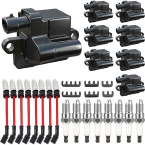 حزمة ملفات الإشعال المربعة UF271 / أسلاك توصيل الإشعال / شمعات إشعال إيريديوم مزدوجة لسيارة تشيفي سيلفرادو سوبربان أفالانش إكسبريس / جي إم سي يوكون سافانا سييرا / سي أديلاك إسكاليد / هامر H2 4.8 لتر 5.3 لتر 6.0 لتر D581 in Kuwait