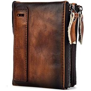 Retro Genuine Leather Wallet for Men Double Zipper Compact RFID Blocking Travel Organizer (Coffee) in Kuwait
