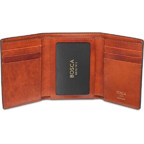 Bosca Dolce Leather Italia Double I.D. Trifold Wallet for Men with Multiple Card Slots and Cash Well Amber in Saudi Arabia