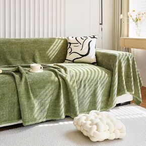 HANDONTIME غطاء أريكة أخضر داكن من قماش الجاكار غطاء أريكة للأريكة، أغطية أريكة لطيفة باللون الأخضر، أغطية أريكة موردن قابلة للغسل لـ 3 وسائد على شكل حرف L، غطاء بطانية ناعمة من الشنيل، ديكور للأريكة، 91 بوصة × 150 بوصة in Kuwait