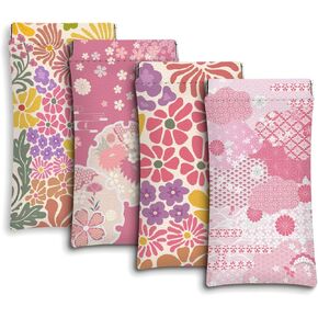 مجموعة حافظات النظارات مكونة من 4 قطع، حافظة نظارات شمسية، حافظة نظارات ناعمة من جلد البولي يوريثان، حقيبة نظارات بنمط الزهور اليابانية الوردية للنساء والرجال، 7.0 × 3.5 بوصة in Kuwait