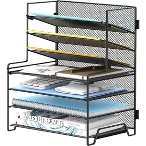 SUPEASY 7 Tier Desk Organizer, 4 Tier Paper Organizer + 3 Tier File Holder with Pen Holder, Desk Organization and Storage for Home Office, Black in Kuwait