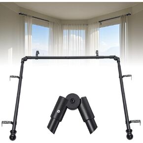 Bay Window Curtain Rods 1 Inch Rustproof Metal Corner Curtain Rod for Windows 59-184" Adjustable U Shape Rod - Foldable Corner Solution for Bay/Box/U Shaped Windows (Matte Black) in Kuwait