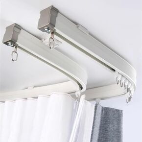 Flexible Curved Bay Window Double Curtain Track System - 24ft (731cm) Ceiling/Wall Mount Rod Set with Brackets for Smooth Drapery Installation in Kuwait