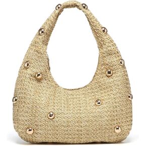 حقيبة قش للنساء، حقيبة يد هوبو منسوجة بوهو شيك، محفظة شاطئ صيفية مصنوعة يدويًا in Kuwait