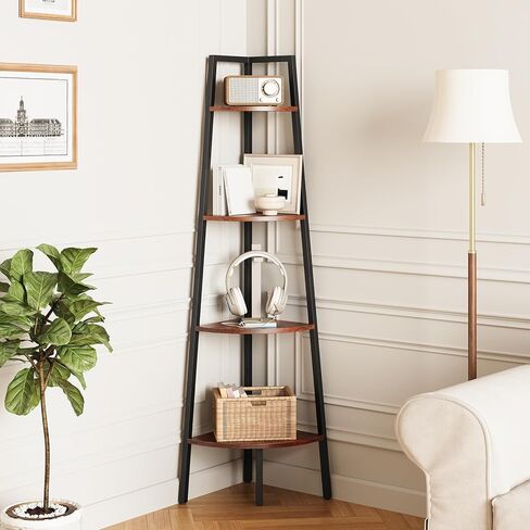 Yoobure 4-Tier Corner Bookshelf with Metal Frame - Ladder Display Shelf for Bedroom and Living Room, Tall Wood Corner Bookcase and Plant Stand in Kuwait