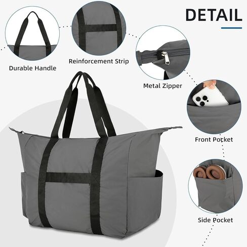 حقيبة دفل قابلة للطي سعة 50 لتر، حقيبة سفر خفيفة الوزن ومقاومة للتمزق للرجال والنساء، رمادي in Kuwait