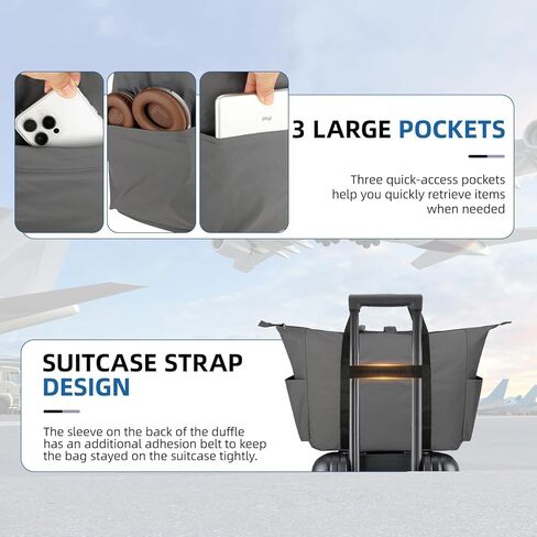 حقيبة دفل قابلة للطي سعة 50 لتر، حقيبة سفر خفيفة الوزن ومقاومة للتمزق للرجال والنساء، رمادي in Kuwait