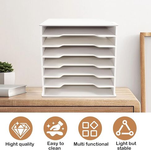 تخزين منظم ورق القصاصات مقاس 12 × 13 بوصة، منظم ملفات من 7 طبقات للمكتب، صواني تخزين ورق القصاصات القابلة للتكديس، منظمات مكتب المكتب، صينية رسائل قابلة للتكديس للمنزل والمكتب والمدرسة in Kuwait