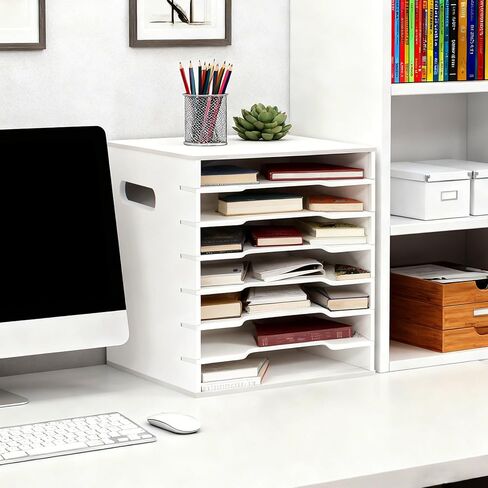 تخزين منظم ورق القصاصات مقاس 12 × 13 بوصة، منظم ملفات من 7 طبقات للمكتب، صواني تخزين ورق القصاصات القابلة للتكديس، منظمات مكتب المكتب، صينية رسائل قابلة للتكديس للمنزل والمكتب والمدرسة in Kuwait