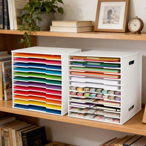 تخزين منظم ورق القصاصات لورق مقاس 12 × 12 بوصة، خزانة فرز الملفات ذات 12 فتحة، حامل مستندات لسطح المكتب، رف تخزين ورق القصاصات لسجل القصاصات، غرفة الحرف اليدوية، المكتب المنزلي أو المدرسة in Kuwait