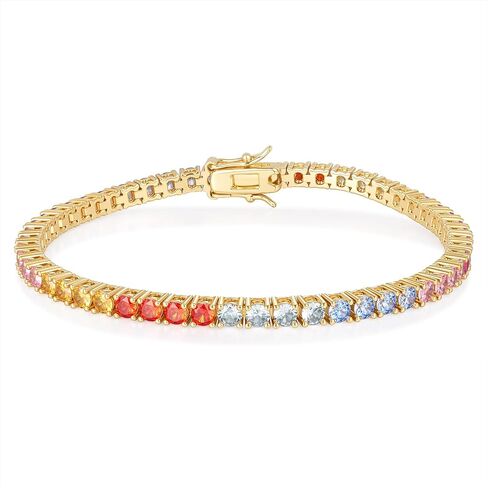 GEMSME 3.0MM Tennis Bracelet for Women-Rainbow Cubic Zirconia Bracelet,14K White/Yellow Gold Plated Multi Colored Round Cut CZ Tennis Link for Jewelry Gift in Saudi Arabia