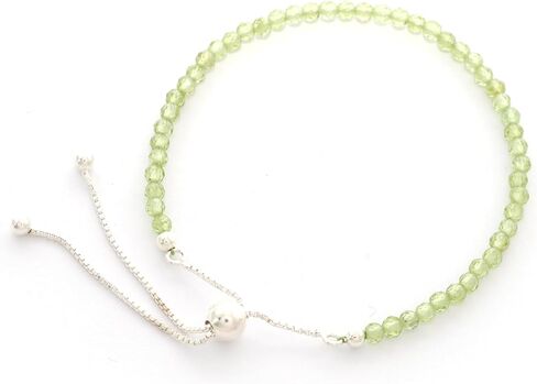 3mm Round Natural Peridot Adjustable Bolo Bracelet for Women in Sterling Silver, August Birthstone Gifts for Her Birthday, Anniversary, Christmas, Graduation in Saudi Arabia