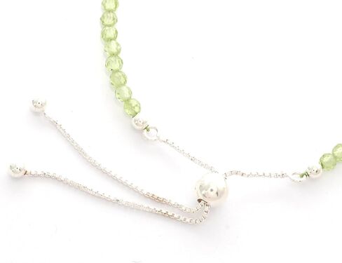 3mm Round Natural Peridot Adjustable Bolo Bracelet for Women in Sterling Silver, August Birthstone Gifts for Her Birthday, Anniversary, Christmas, Graduation in Saudi Arabia