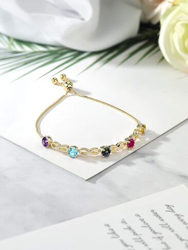 Gem Stone King 18K Yellow Gold Plated Silver Customized and Personalized 5 Round 5MM Gemstone Birthstone Tennis Bracelet For Women in Saudi Arabia
