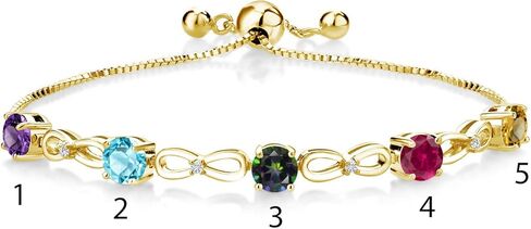 Gem Stone King 18K Yellow Gold Plated Silver Customized and Personalized 5 Round 5MM Gemstone Birthstone Tennis Bracelet For Women in Saudi Arabia