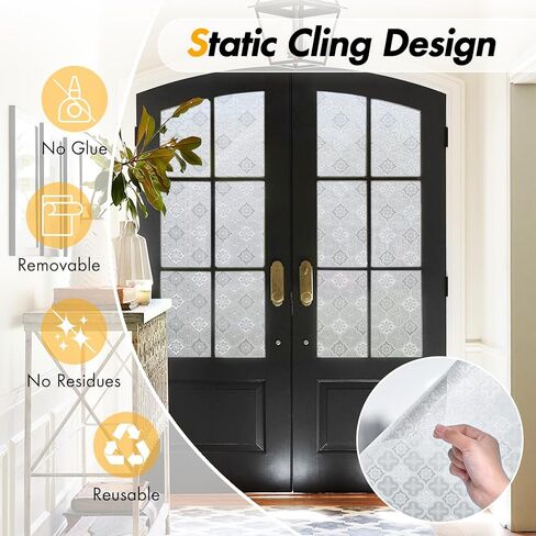 غشاء خصوصية للنافذة، غشاء نافذة من الزجاج الملون يحجب أشعة الشمس فوق البنفسجية، ديكور ثابت غير لاصق، لون نافذة قابل للإزالة وإعادة الاستخدام للمنزل (17.7 بوصة × 78.7 بوصة) in Kuwait