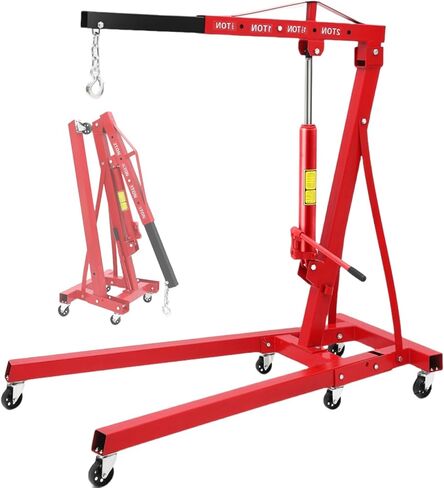 GarveeLife 2-Ton Folding Hydraulic Engine Hoist, Shop Crane with Telescopic Boom & 6 Casters, 4400 Lbs Foldable Cherry Picker Lift for Home Garage, Workshop, Warehouse, Heavy-Duty, Red in Saudi Arabia